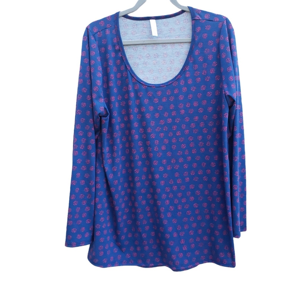 Lularoe plus size polyester blend scoop neck long sleeve blue and maroon Size 2